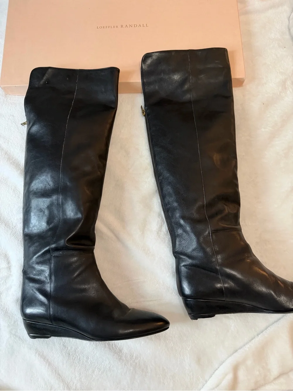 Loeffler Randall Black Leather Over the Knee-High Boots.